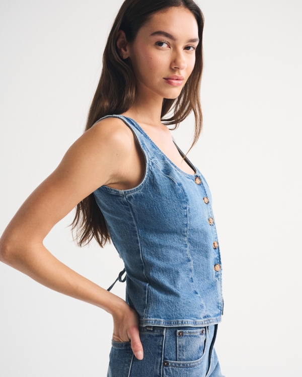 Denim Tie-Back Scoopneck Vest