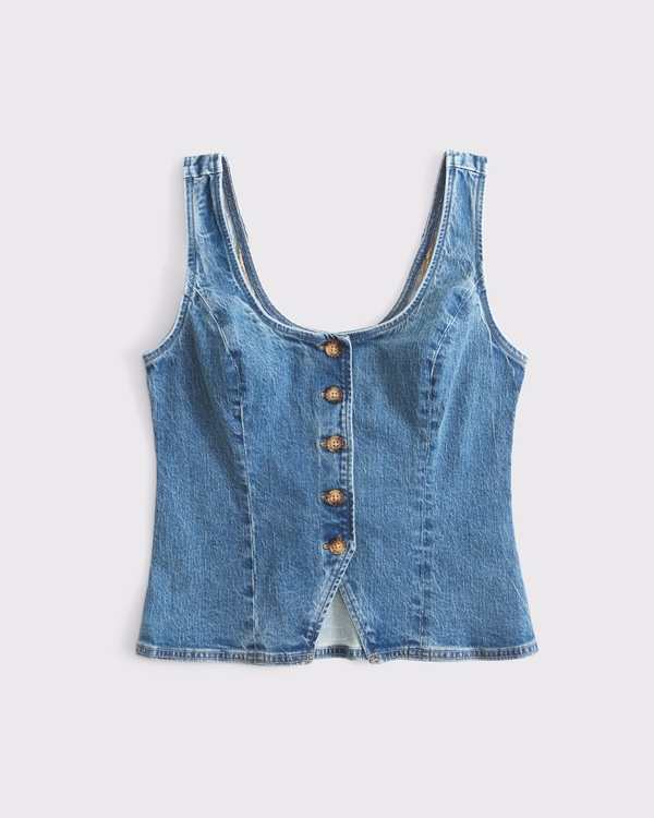 Denim Tie-Back Scoopneck Vest