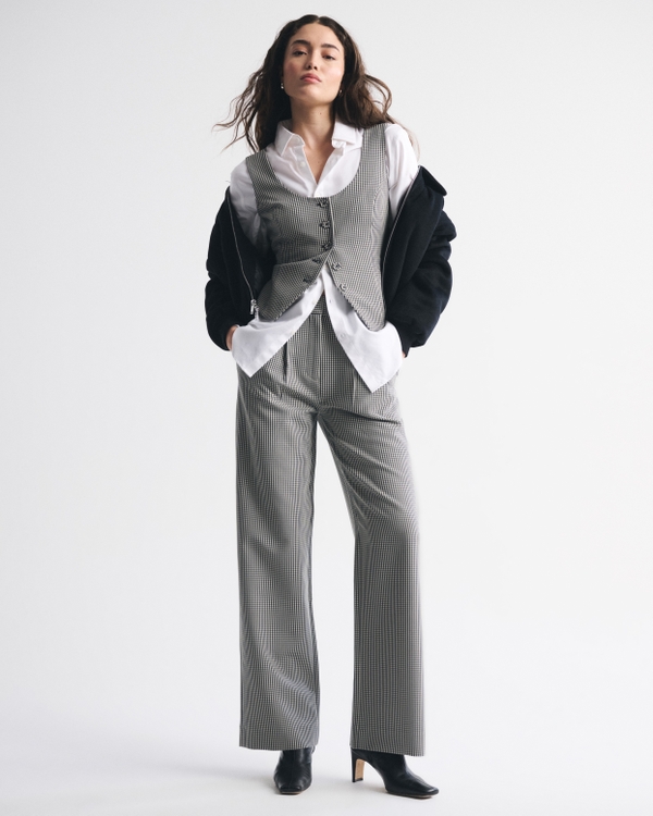 Tie-Back Scoopneck Vest, Black Gingham view 2