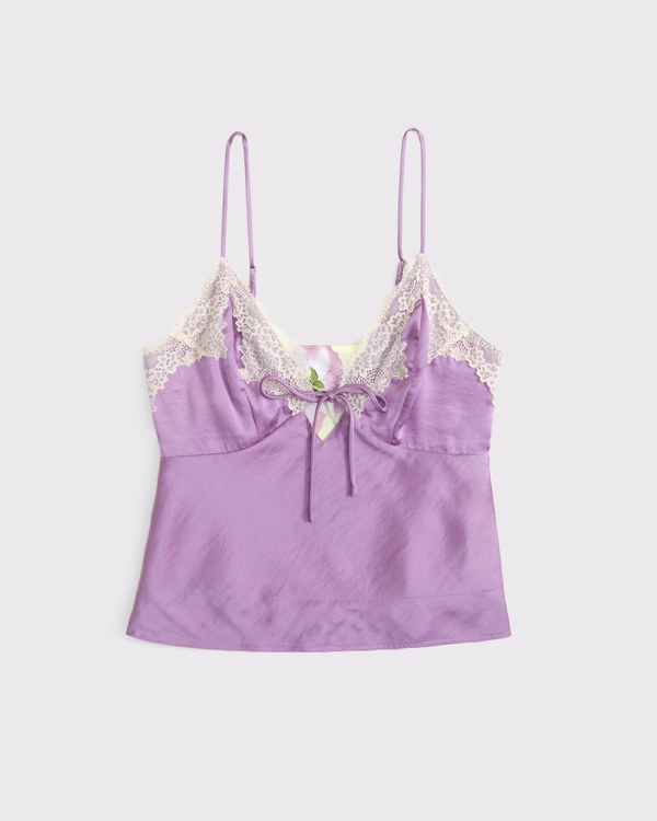 A&F Bella 2-in-1 Reversible Tie-Front Cami, Light Purple & Yellow Floral view 2