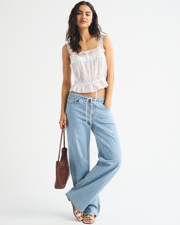 Lace-Trim Cinched Button-Through Cami, White view 2