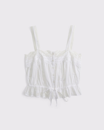 Femme Caraco cintré à boutons et bordure en dentelle | Femme Hauts | Abercrombie.com