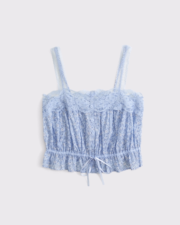 Women's Lace-Trim Cinched Button-Through Cami | Women's Tops