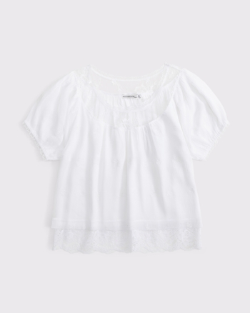 Lace-Trim Puff Sleeve Embroidered Blouse from Abercrombie & Fitch - $75