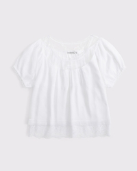 Lace-Trim Puff Sleeve Embroidered Blouse