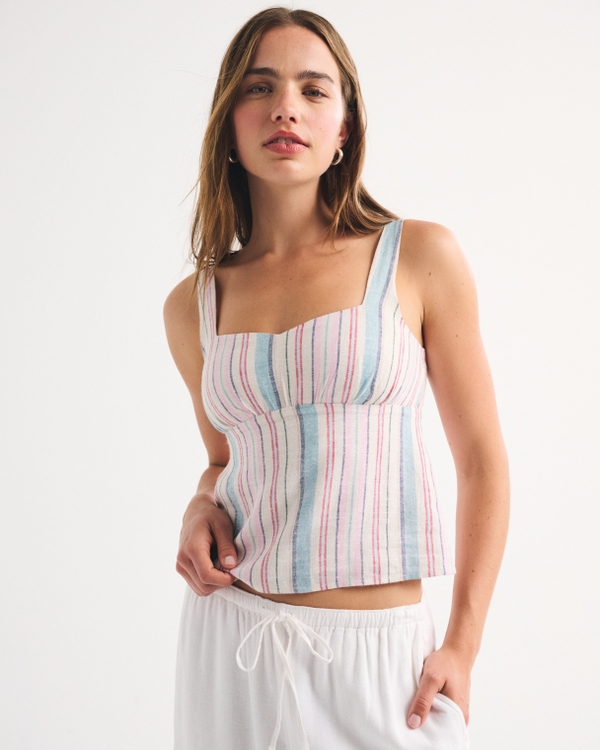 Tanktop aus Leinenmischung, Pink Mit Streifen view 1