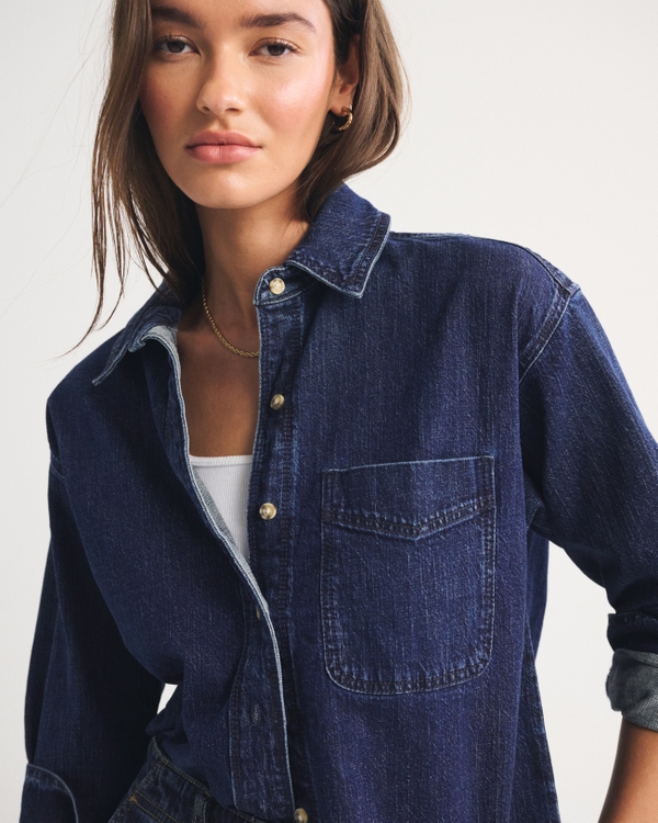 Women's Oversized Linen-Blend Denim Shirt | Women's Clearance