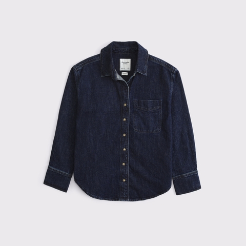 Женские рубашки Abercrombie & Fitch Oversized Linen-Blend Denim Shirt