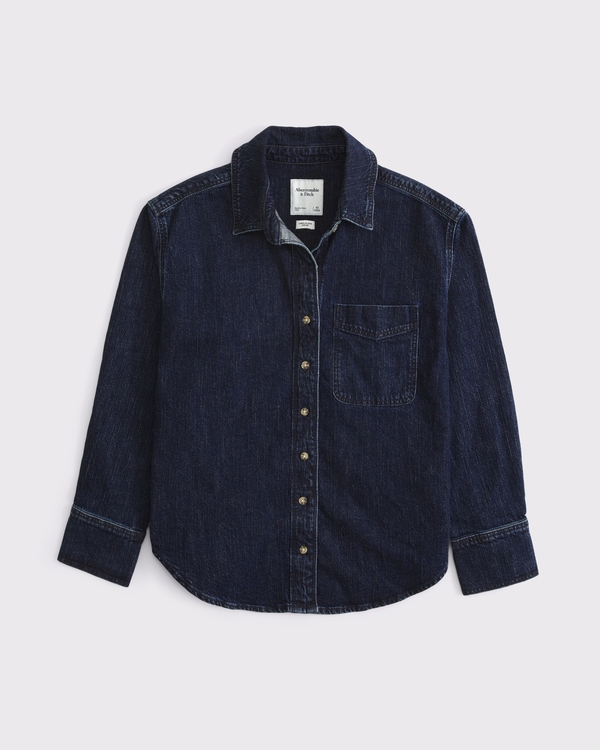 Women's Oversized Linen-Blend Denim Shirt | Women's Clearance