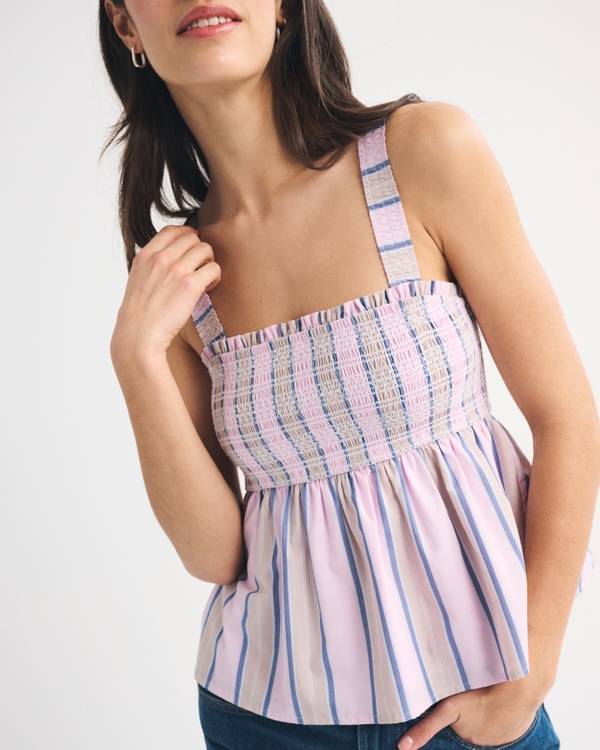 2-in-1 Convertible Smocked Top, Pink Stripe view 1