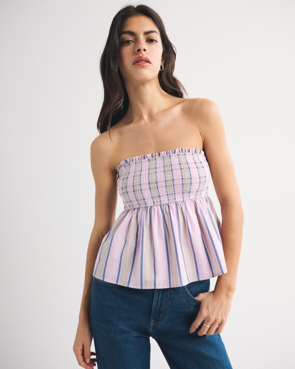 2-in-1 Convertible Smocked Top, Pink Stripe view 2