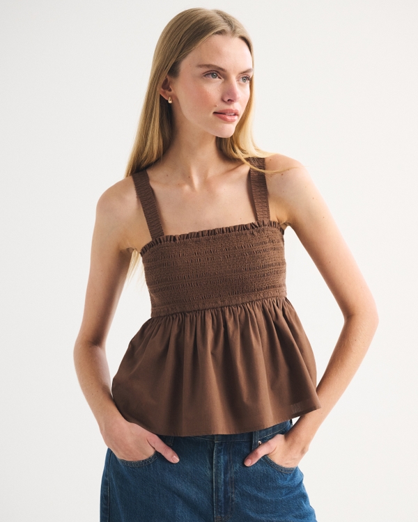 2-in-1 Convertible Smocked Top, Brown view 1