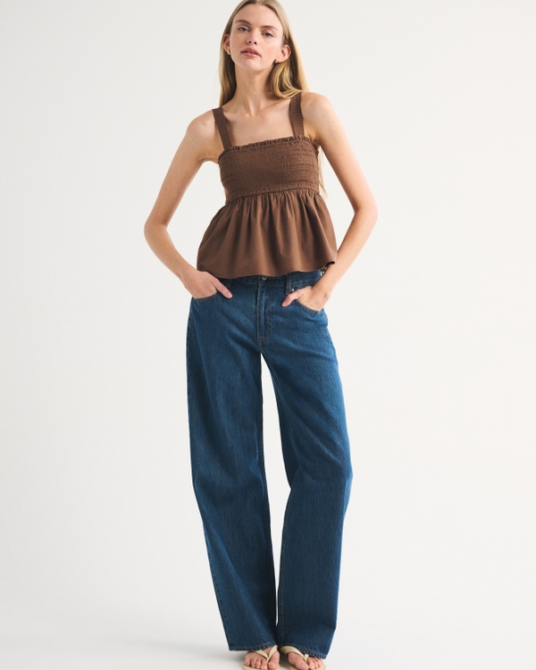 2-in-1 Convertible Smocked Top, Brown view 2