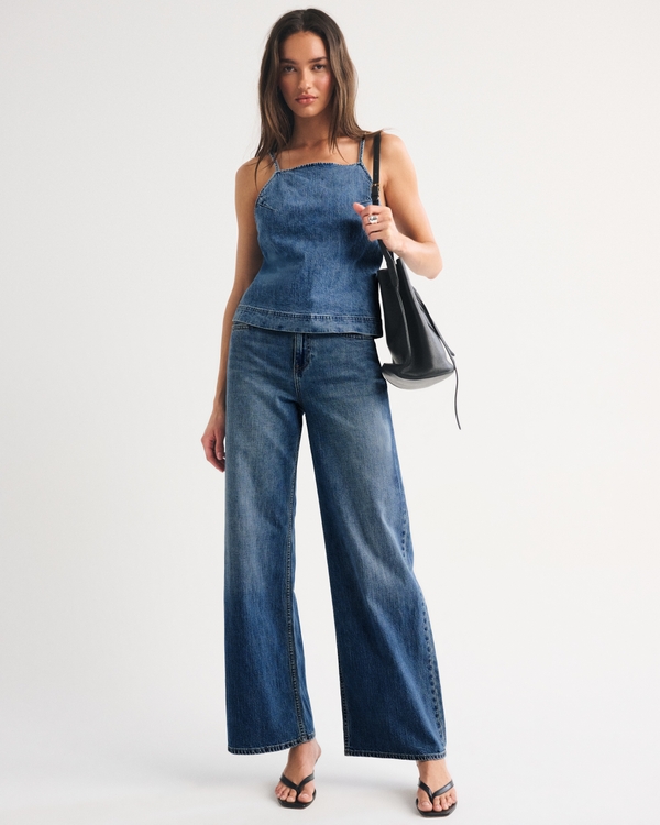 Bra-Free Linen-Blend Denim Tie-Back Cami, Medium Denim view 2