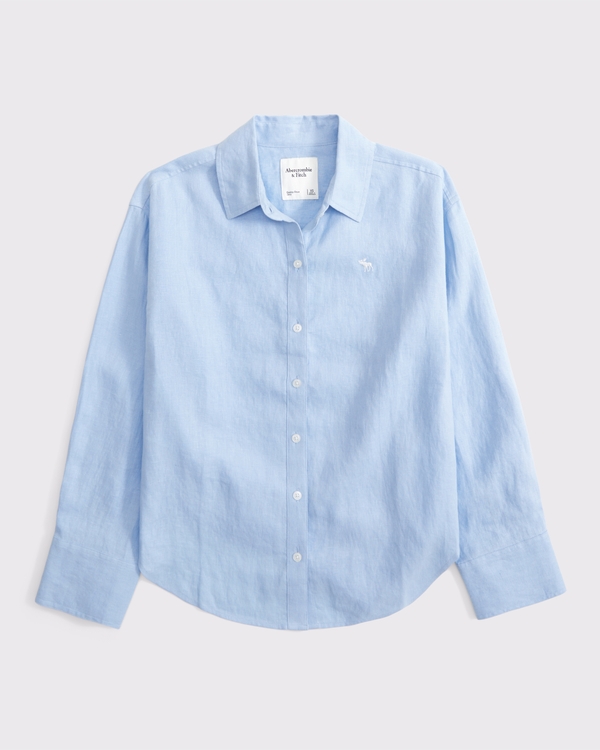 Oversized 100% Linen Icon Shirt, Blue view 1