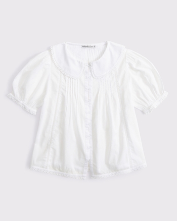 Collared Button-Through Puff Sleeve Top