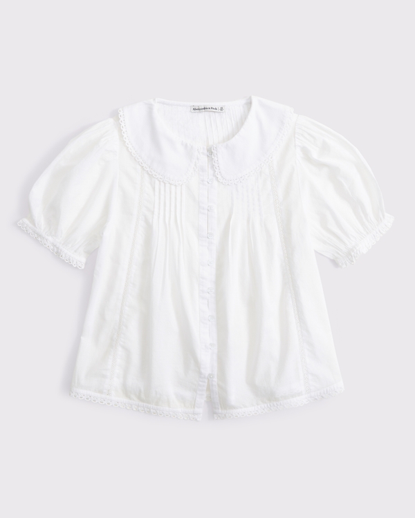 Women's Collared Button-Through Puff Sleeve Top | Women's