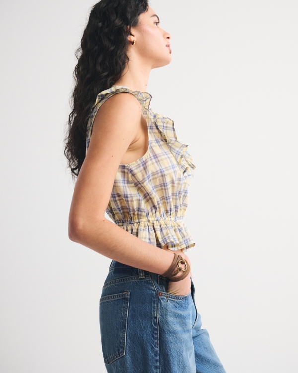 Ruffle Scoopneck Button-Through Tank