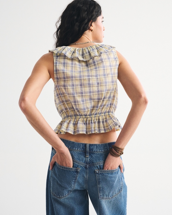Ruffle Scoopneck Button-Through Tank