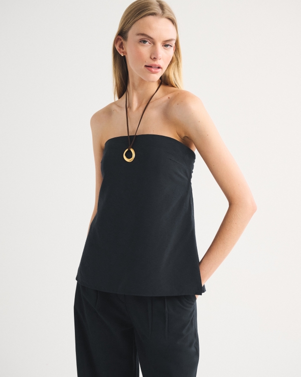 Strapless Open-Back Set Top, Black view 1