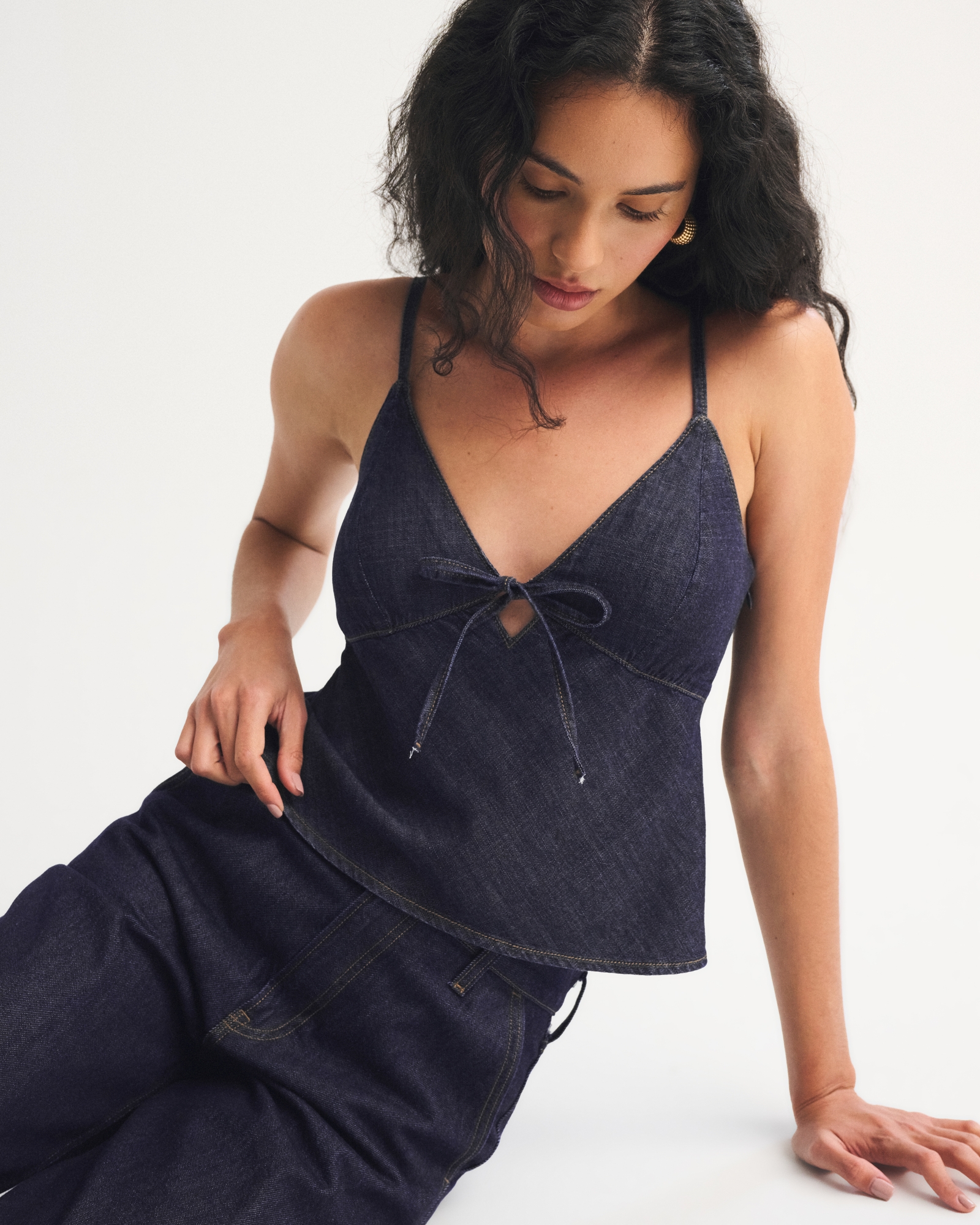 A&F Bella Bra-Free Denim Tie-Front Cami