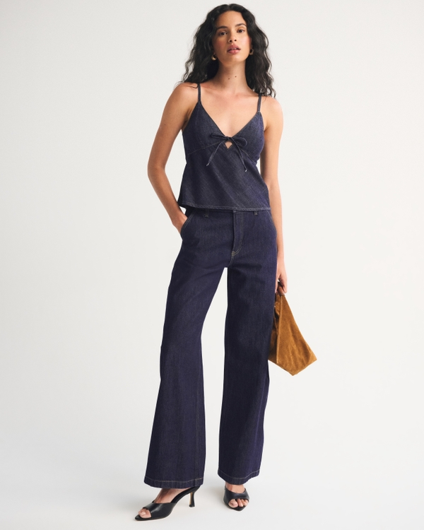 A&F Bella Bra-Free Chambray Tie-Front Cami, Dark Wash view 2