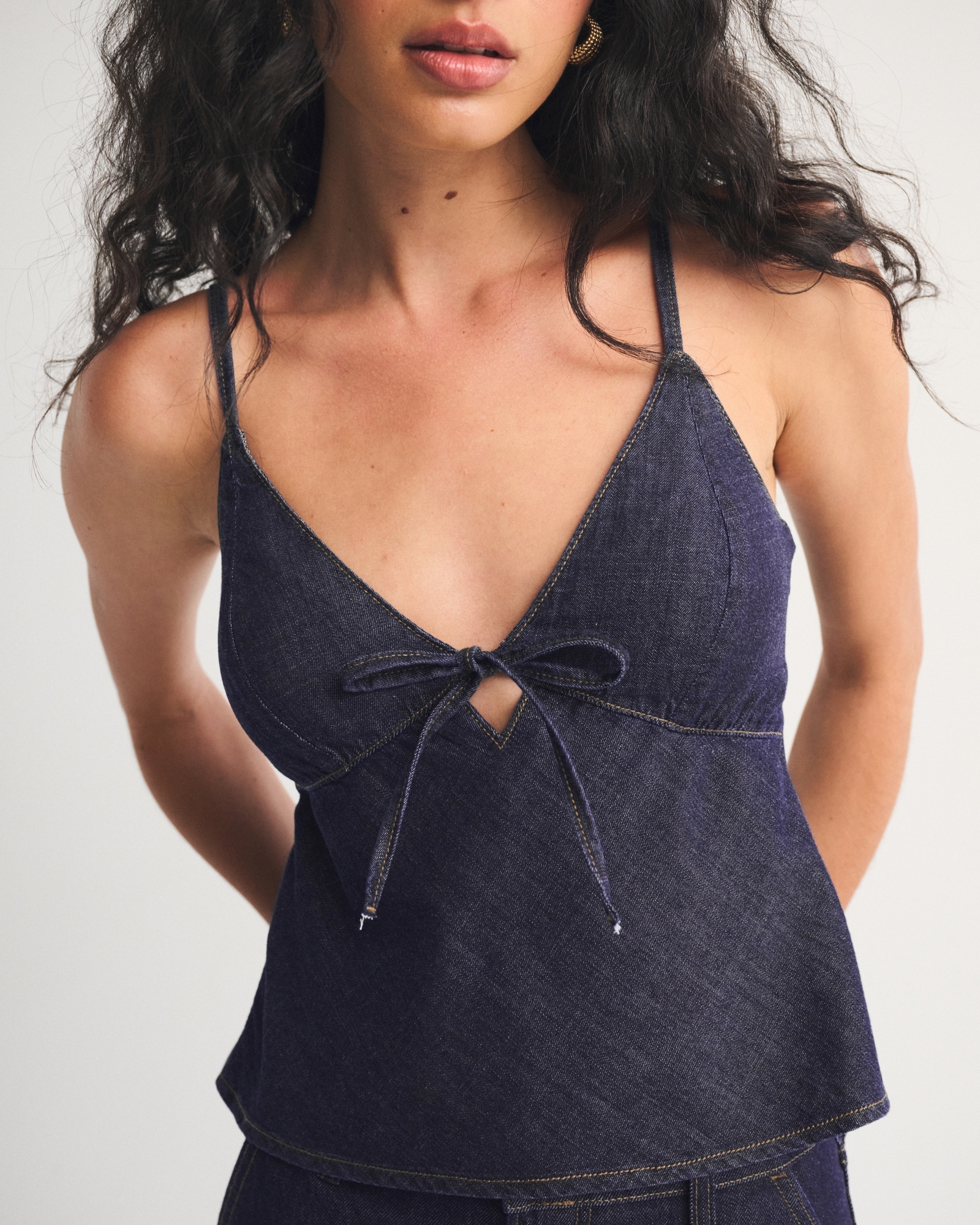 A&F Bella Bra-Free Denim Tie-Front Cami