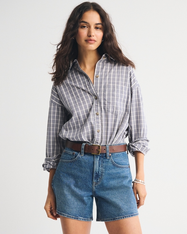 Plaid Button-Up Shirt, Blue Plaid view 1