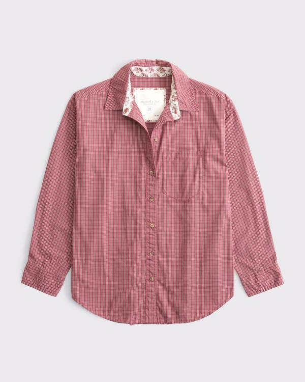 Women's Plaid Button-Up Shirt in Red Stripe | Size XL | Abercrombie & Fitch