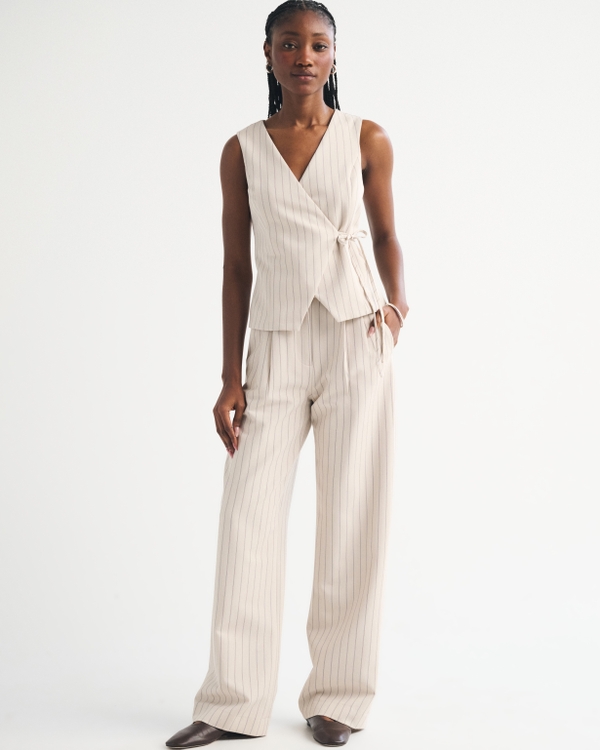 Wrap-Front Vest, Beige Pinstripe view 2