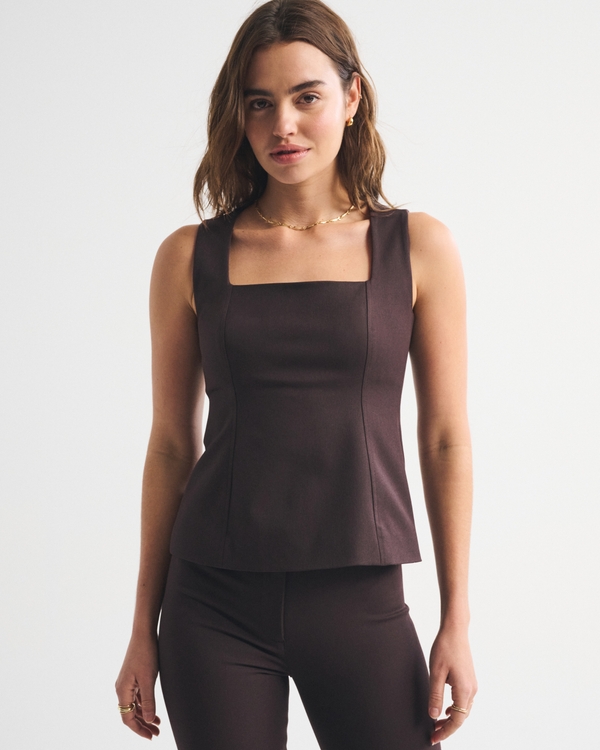 A&F Forme Squareneck Top, Dark Coffee view 1