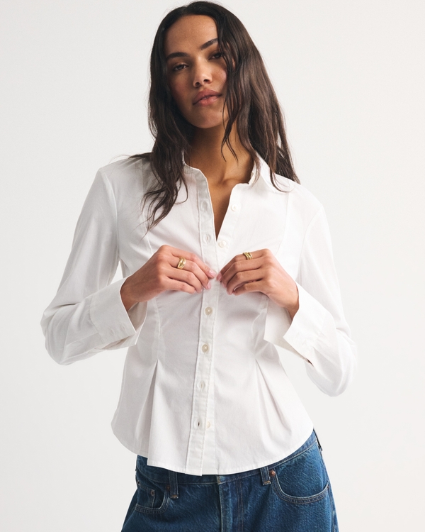 Cinched Poplin Shirt, White view 1