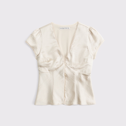 Женские блузки Abercrombie & Fitch Slim Satin Short-Sleeve Blouse