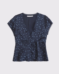 Slim Satin Short-Sleeve Blouse