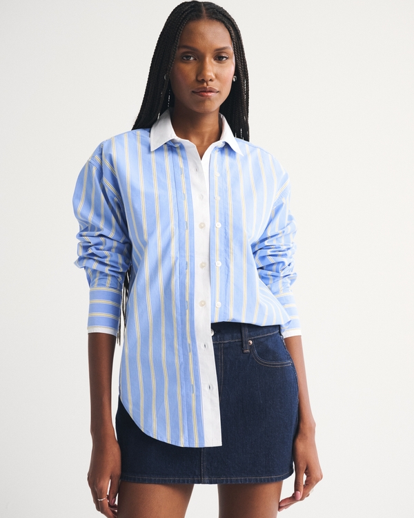 Oversized Poplin Shirt, Blue Stripe view 1