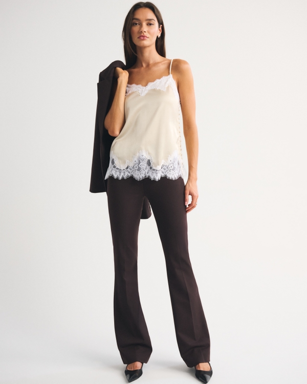 Lace and Satin Slip Cami, Light Beige view 2