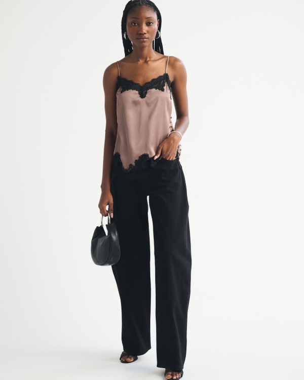 Débardeur en dentelle et satin, Marron view 2