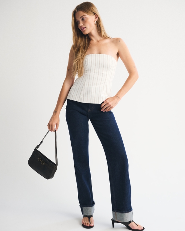 Bra-Free A&F Forme Strapless Top, Cream Stripe view 2
