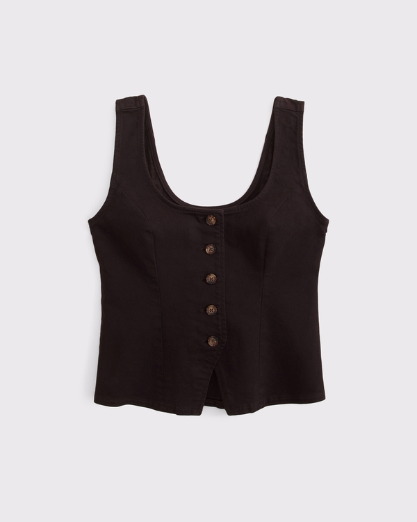 Tie-Back Scoop Neck Denim Vest, Dark Brown view 1
