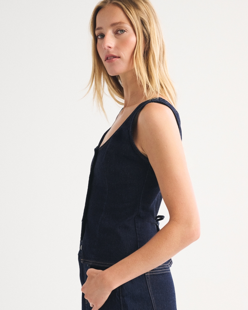 Tie-Back Scoop Neck Denim Vest - thumbnail 4