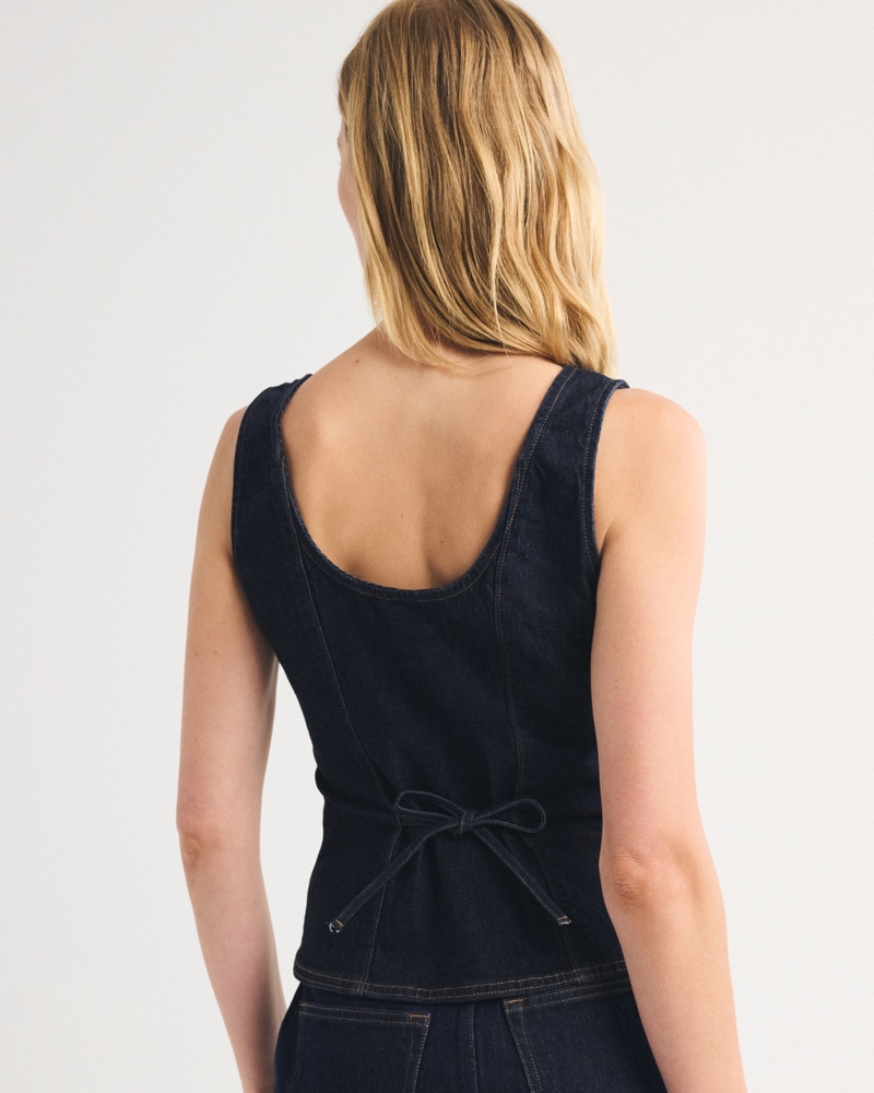 Tie-Back Scoop Neck Denim Vest - thumbnail 5