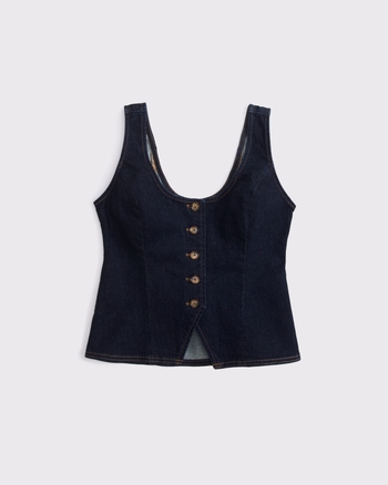 Tie-Back Scoop Neck Denim Vest