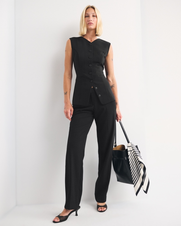 Bra-Free Tailored Button-Up Vest, Black view 2
