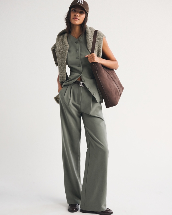 Bra-Free Tailored Button-Up Vest, Muted Basil view 2