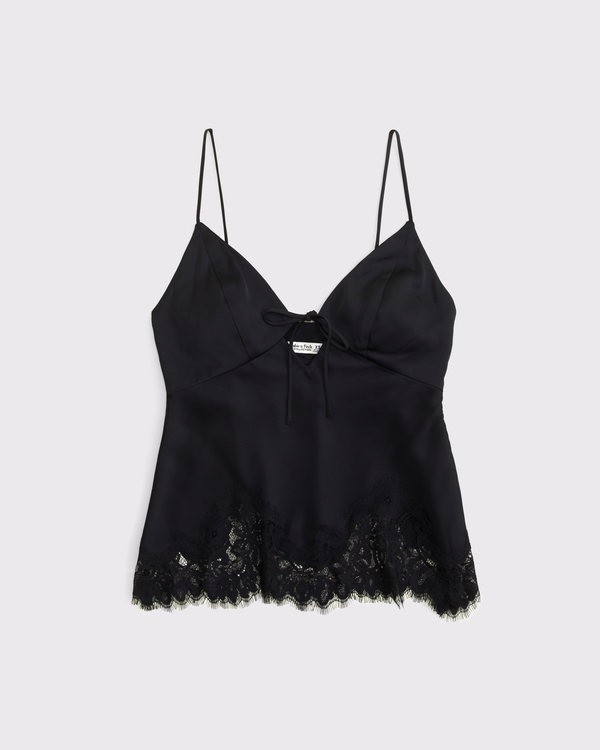 Bra-Free Bella Lace-Trim Satin Cami, Black view 1