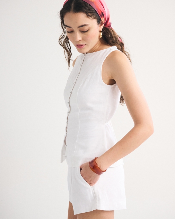 Women's 100% Linen Button-Up Shell | Women's Tops | Abercrombie.com