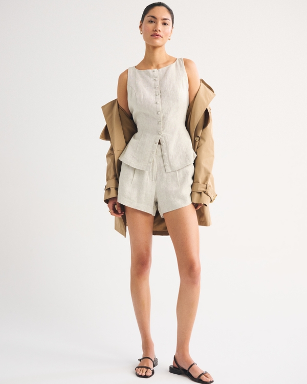 100% Linen Button-Up Shell, Oatmeal view 2