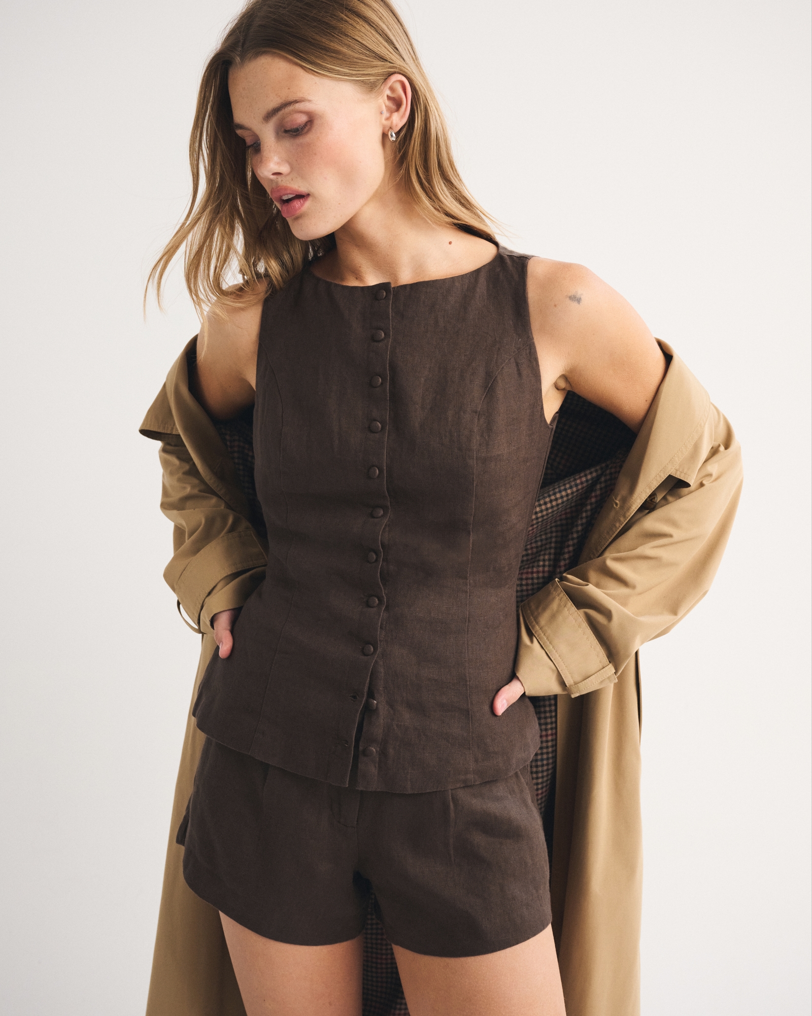 100% Linen Button-Up Shell