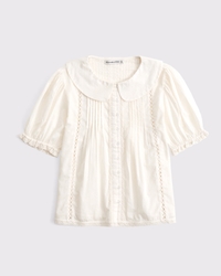 100% Cotton Puff-Sleeve Blouse