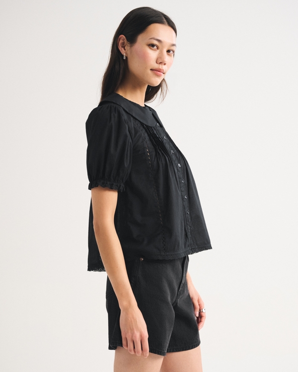 【新品・限定色】marryme puff puff blouse black Women's 100% Cotton Puff-Sleeve Blouse | Women's Tops